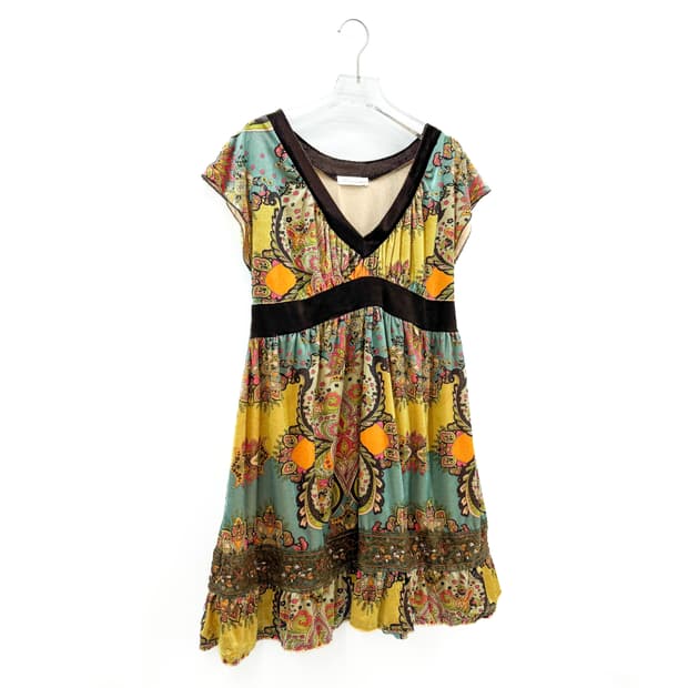 빈티지 오리엔탈 브이넥 반팔 원피스