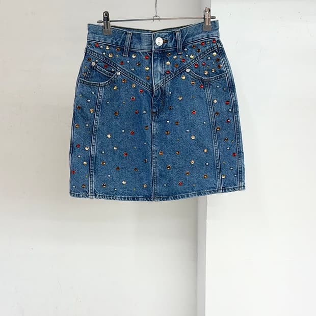 산드로 블루 데님 큐빅 미니 스커트 