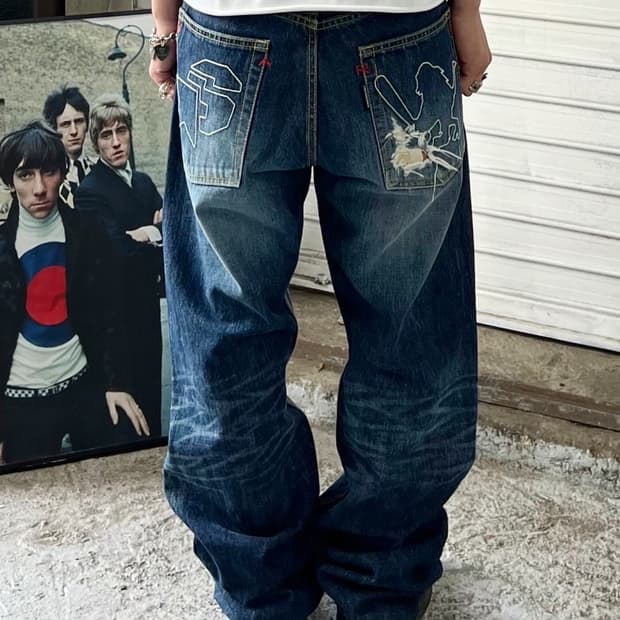 SANTASTIC! saru logo denim pants 🇯🇵