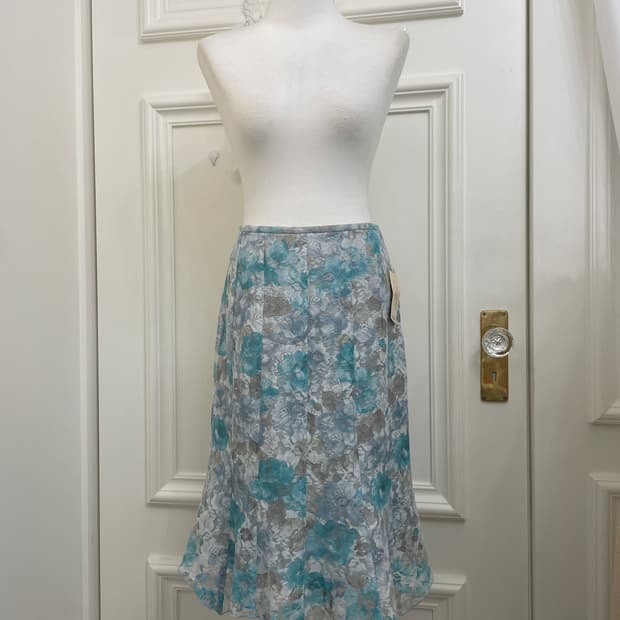 blue flower lace flare summer skirt