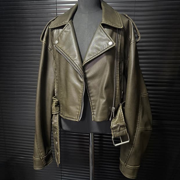 자라 레더 가죽 브라운 갈색 워시드 바이커 라이더 자켓 L 100 펑크