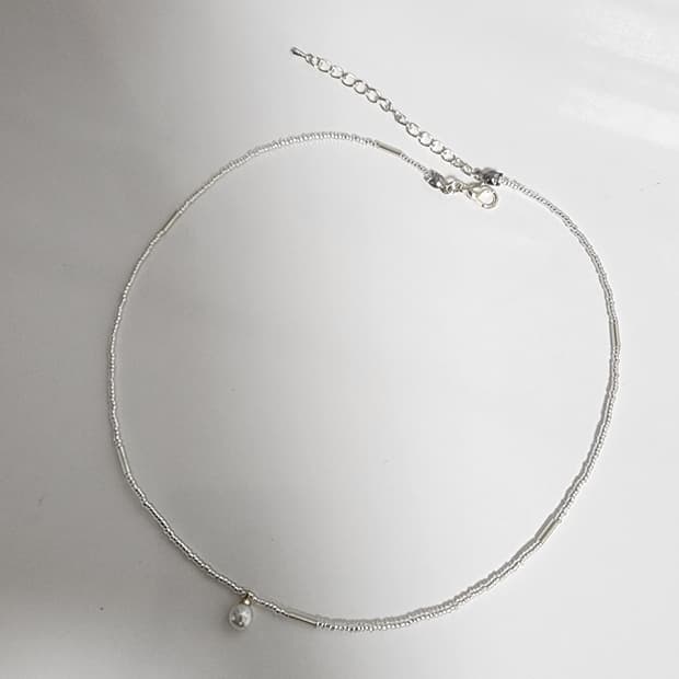 실버 비즈 진주 펜던트 목걸이