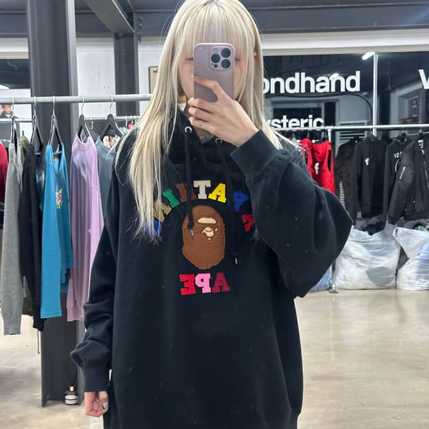 베이프 패치 컬리지 로고 후드티