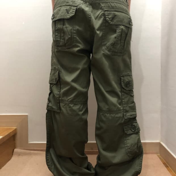 빈티지 카키 펑크 포켓 팬츠