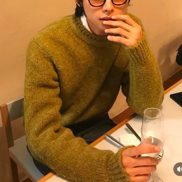 베르노 Boucle Crew Neck Knit Volmit-Yellow