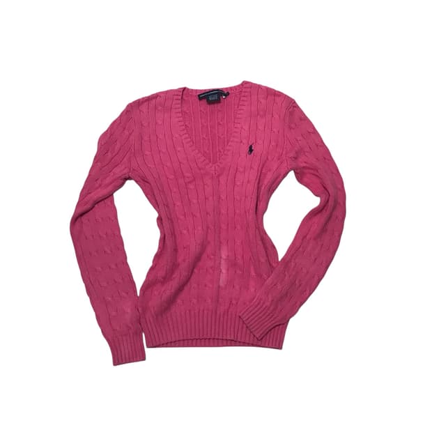 폴로 랄프 로렌 스포츠 브이넥 케이블 니트 핑크
