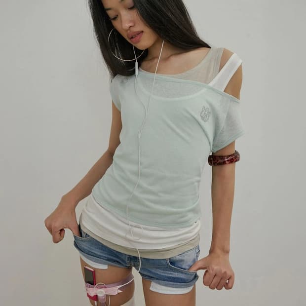 스컬프터 Lazy Sleeveless Layered Tee Mint