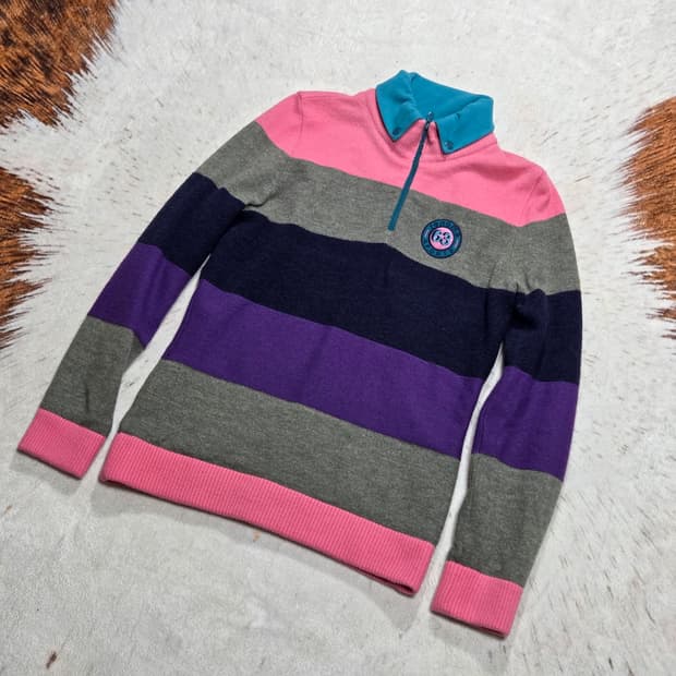 레노마 배색 반집업 니트