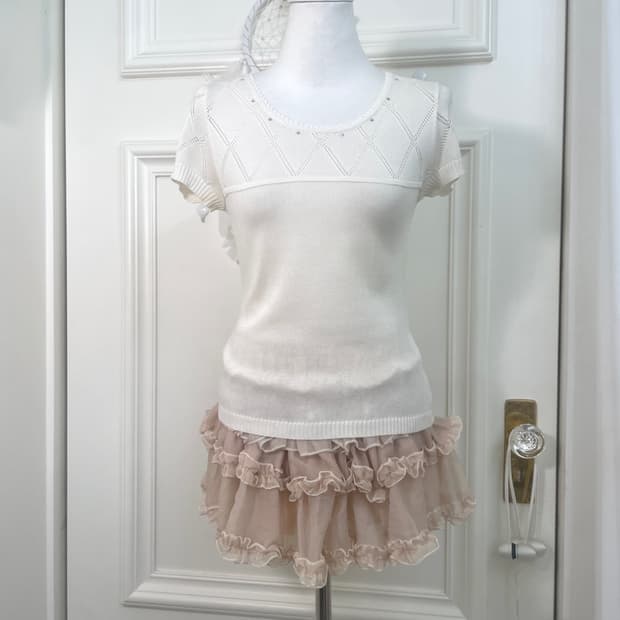 ivory cubic point summer knit top