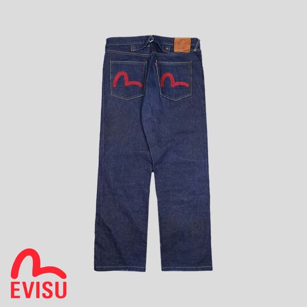 EVISU 에비수 진청 스트레이트핏 백신치 생지 데님팬