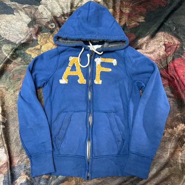 아베크롬비 빈티지 타이트핏 빅로고 블루워싱후드집업 S