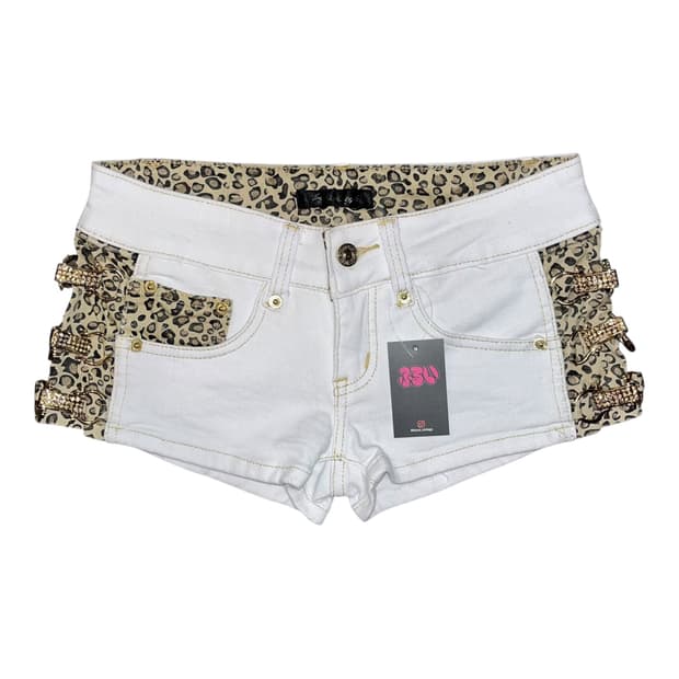 사이드 호피 링 화이트숏팬츠 갸루y2k펑크