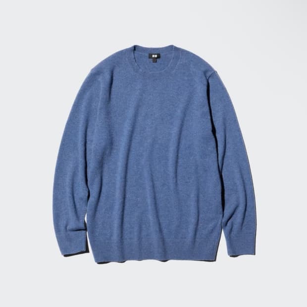 (새상품) 유니클로 캐시미어 크루넥 스웨터 니트 블루 L