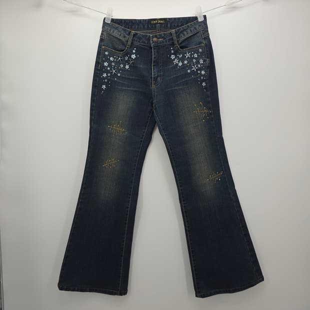 Y2K 꽃무늬 데님 부츠컷