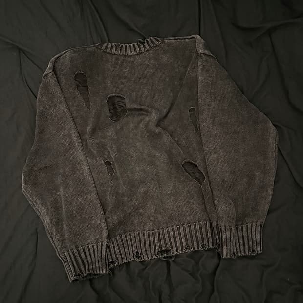 이티씨이 디스트로이드 워시드 니트 블랙