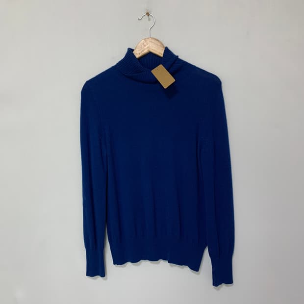 블루 목폴라 니트 빈티지 캐시미어 100 여성 스웨터