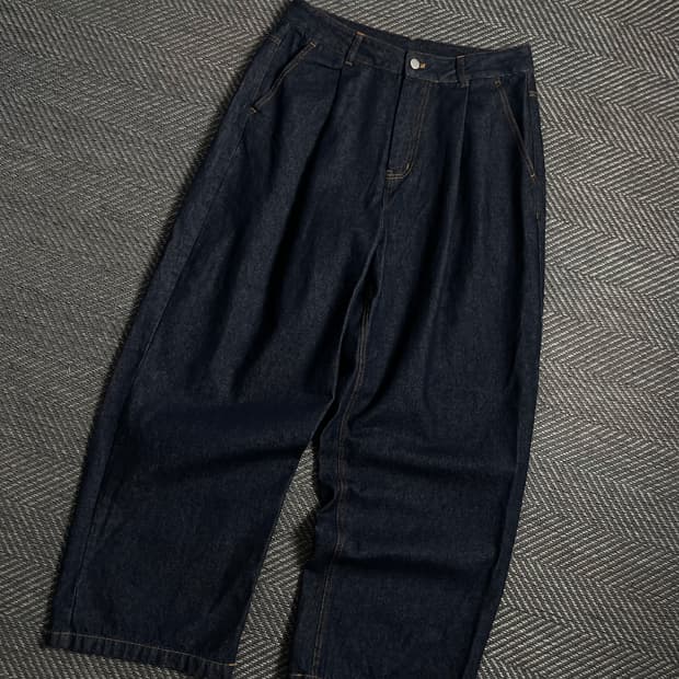 빈티지 와이드 원턱 생지 데님 팬츠y 4742