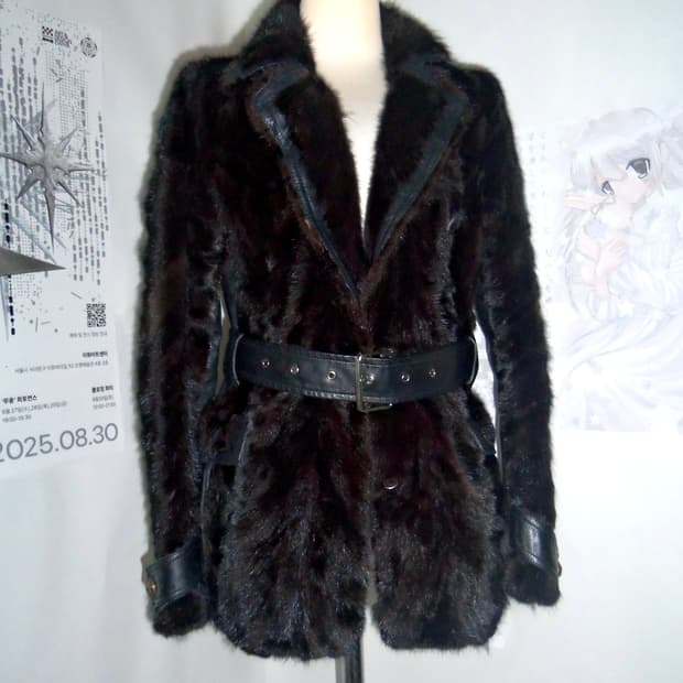 Black Shadow Belted Faux Fur Coat