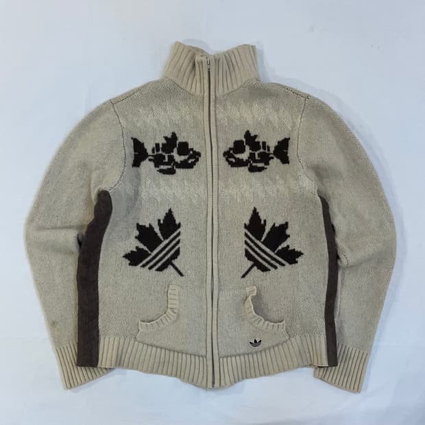 00s 아디다스 캐나다 코위찬 니트집업 아이보리