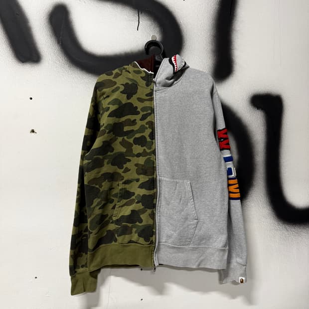 정품 베이프 샤크 , 에이프 헤드 하프 카모 아수라 풀 집업 후디