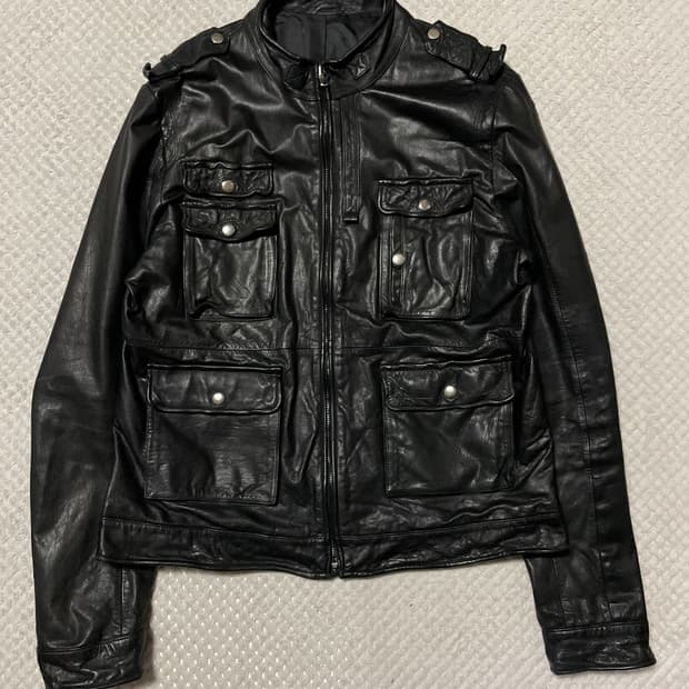 웨스턴 무드 램스킨 양가죽 절개 포켓 레더 자켓