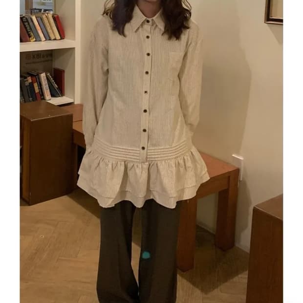 Stripe shirts one-piece