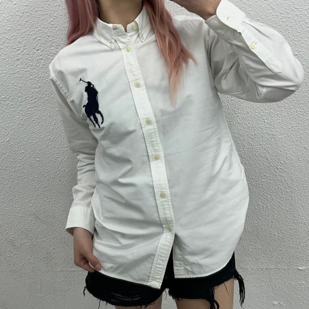 폴로 랄프로렌 네이비 빅포니 화이트 셔츠 L