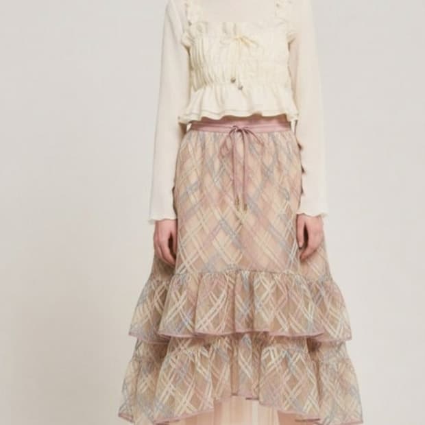 오즈세컨 티어드 밴딩 스커트 61사이즈(44사이즈)