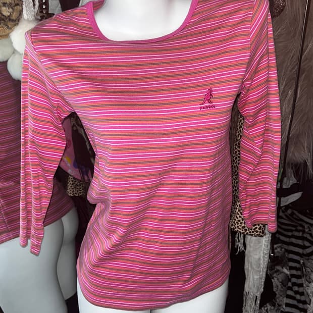 캉골 y2k 단가라 핫핑크 긴팔