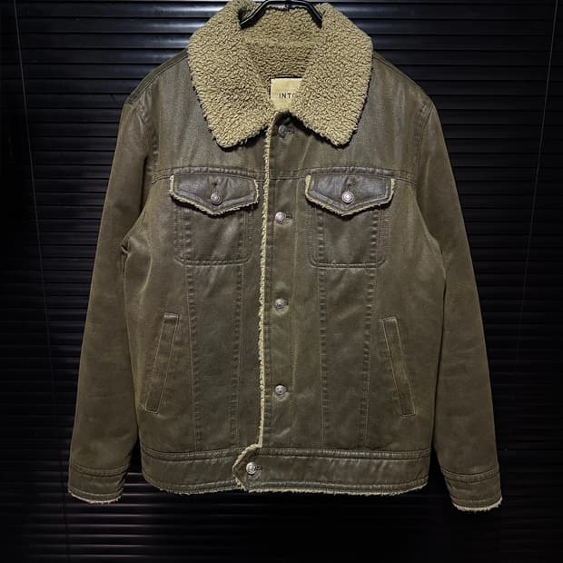 INTION 일본 레더 가죽 양털 쉐르파 트러커 워크자켓 95 M 브라운