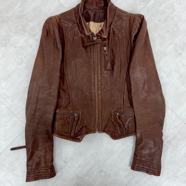 •Vintage 브라운 리얼 레더 자켓 (슬림핏,에이징 가죽)