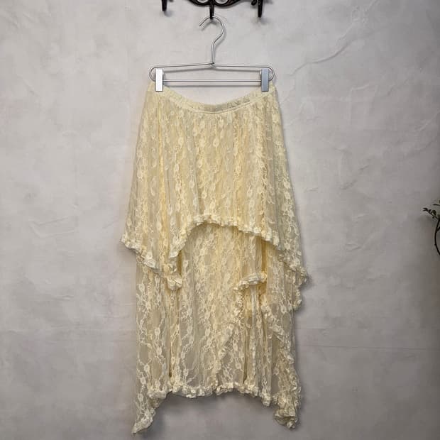 Ivory unbalanced floral lace skirt