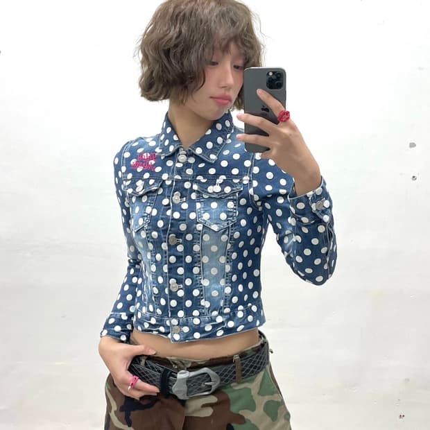 white dot denim washing jacket