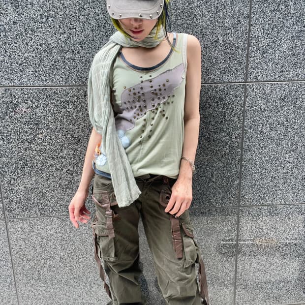 patch worked bronze stud sleeveless