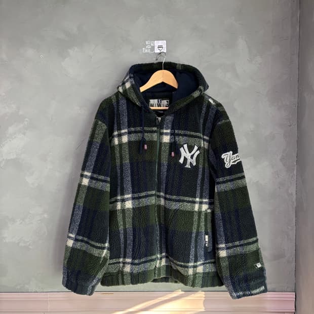 WWS MLB 뉴욕 양키스 쉐르파 체크패턴 플리스 자켓