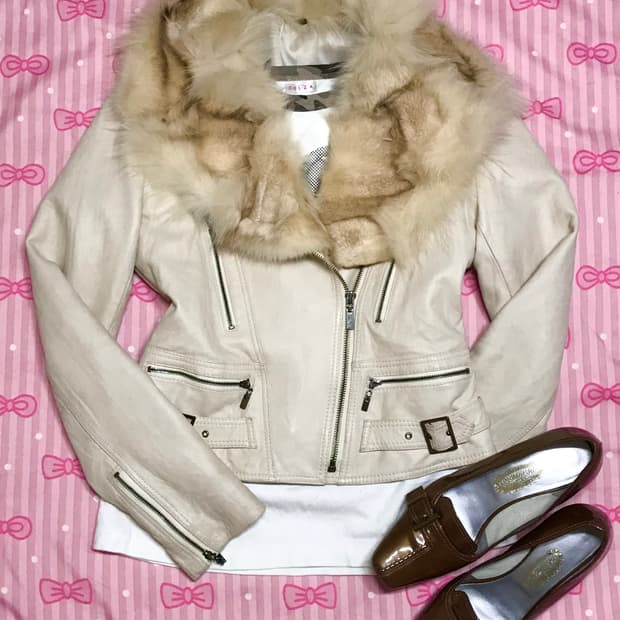 양가죽 아이보리 퍼 자켓 