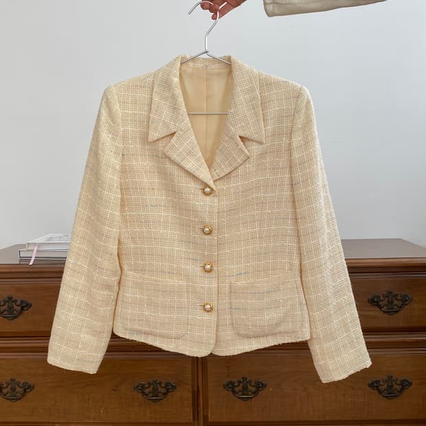버터 아이보리 빈티지 트위드 재킷