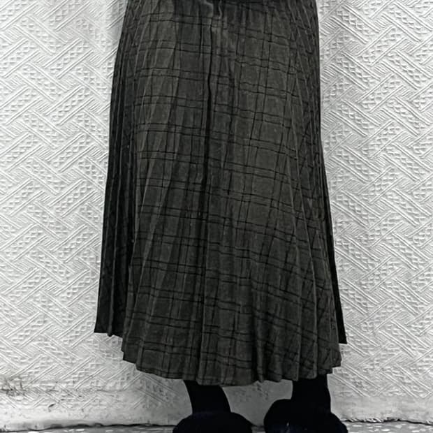 빈티지 모리걸 플리츠 체크앤타탄 롱스커트 L C10124