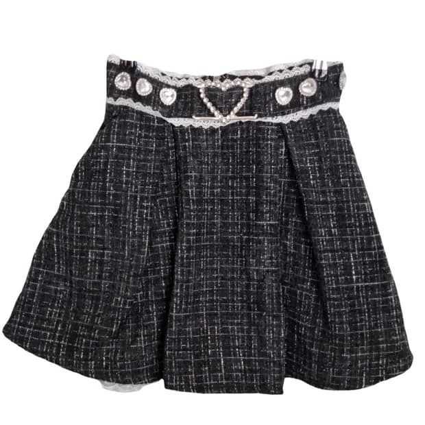 디어마이러브 블랙 하트 큐빅 포인트 트위드 스커트