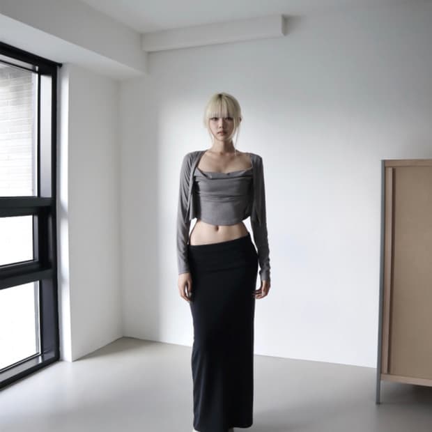 클라따 드레이프 가디건 나시, 벨리 스커트 세트