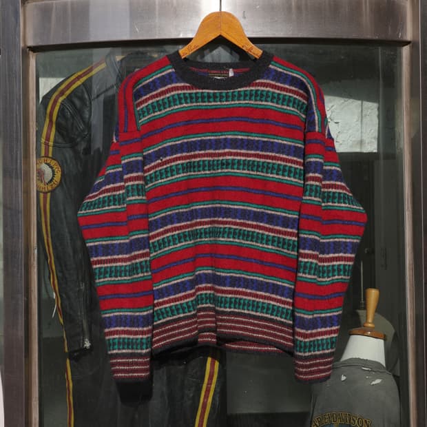 80s 셰틀랜드 램스울 페어아일 패턴 니트