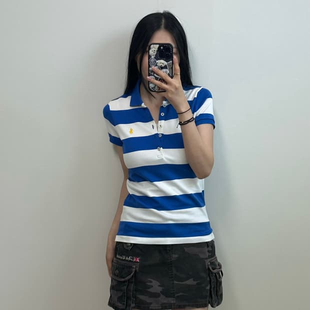 폴로 랄프로렌 자수로고 단가라 피케 반팔 카라 티셔츠