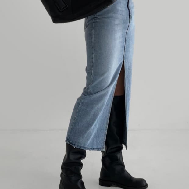 트임 데님 롱스커트