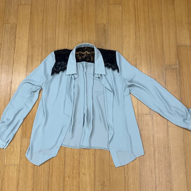 Linen sky mint flower  blouse