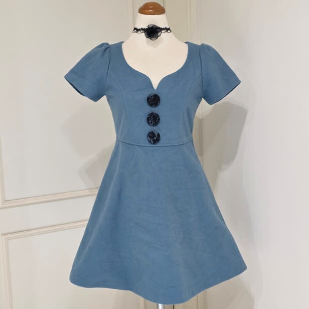 로지타) 일본빈티지 민트블루히메갸루st 레이스 모직 퍼프원피스