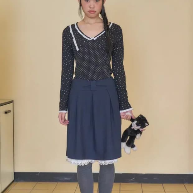 샤키리 BOW WOOL LACE SKIRT (M)