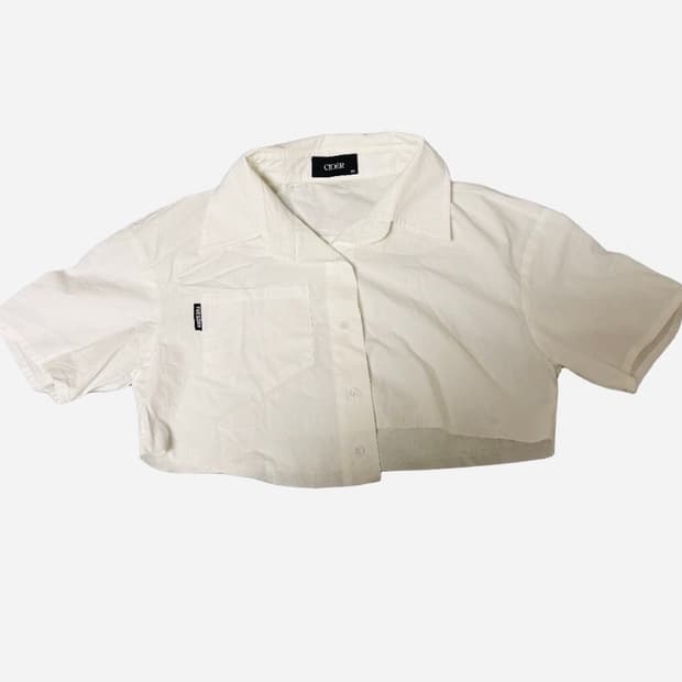 CIDER 샵사이다 크롭 반팔 셔츠 화이트
