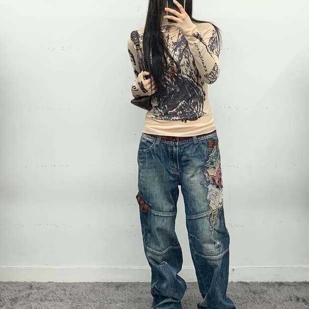 엔젤 프린팅 시스루 롱슬리브