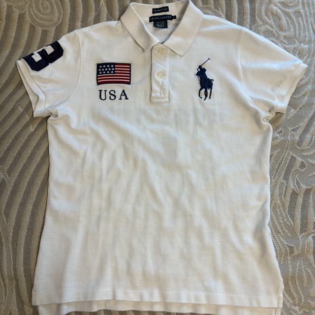 폴로 랄프로렌 빅포니 카라 티 USA 성조기 화이트 