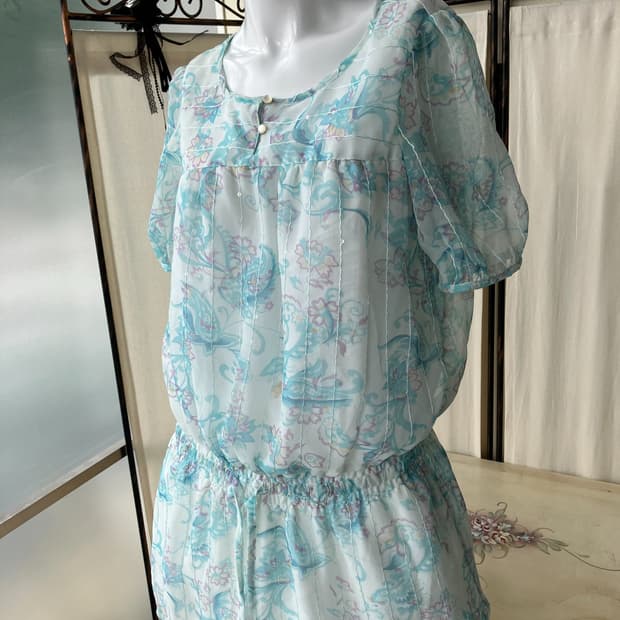 aqua floral chiffon blouse